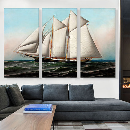 Portrait of an American Yacht Flying Flag of NY Yacht Club 1887