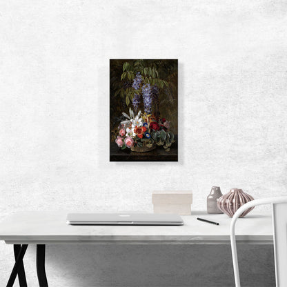 Wisteria With Roses Lilies And Summer Flowers In a Basket