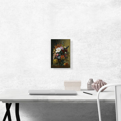 Exotic Blooms In Grecian Krater Fruit On a Marble Ledge 1838