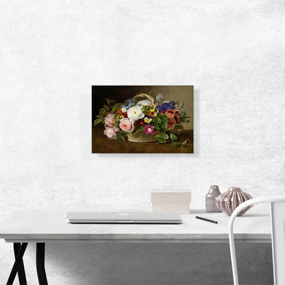 Flower Still Life With Roses Winds Pansies In Basket 1843