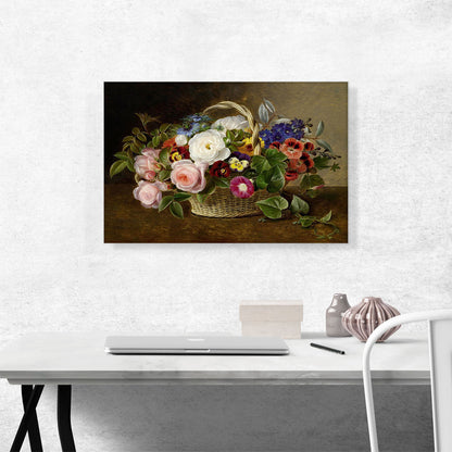 Flower Still Life With Roses Winds Pansies In Basket 1843
