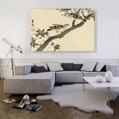 Two Green Birds On Blossom Branch 1892