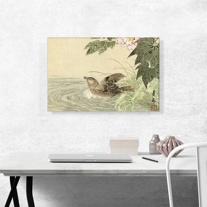 Bathing Bird With Pink Flower 1892