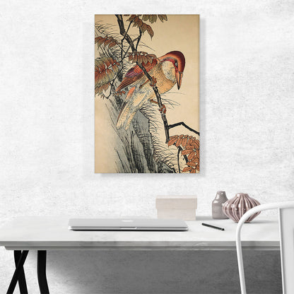 Big Bird On Staghorn Sumac With Autumn Leaves 1892