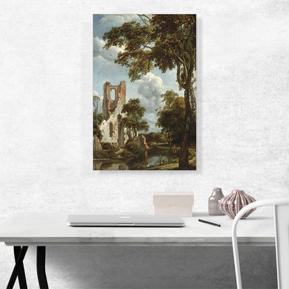 Fisherman River Bank Before Ruins Of Chapel Of Eyckendynen Near The Hague