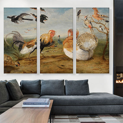 Landscape With Cockerel Turkey Squabbling And Other Fowl