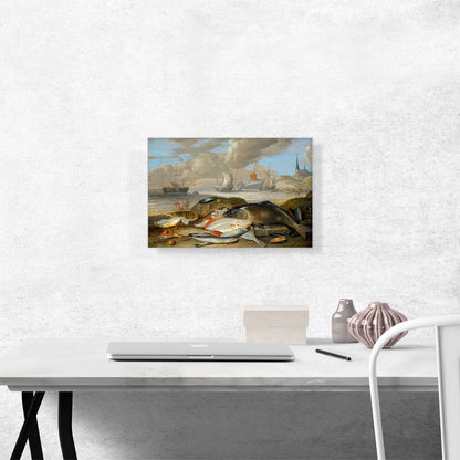 Still Life Fish Harbor Landscape Allegory Of Element Water 1660