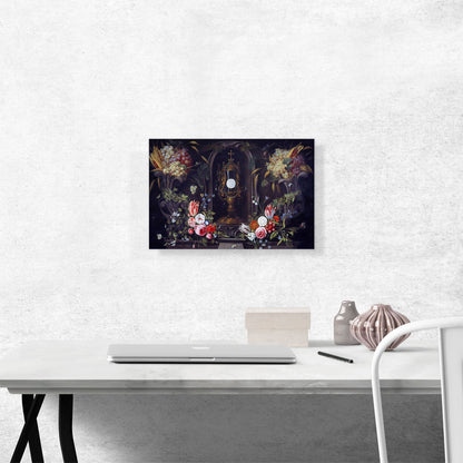 Still Life Flowers Grapes Encircling a Monstrance In a Niche