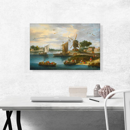 A River Landscape With a Windmill