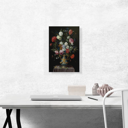 Still Life Irises Peonies Narcissi Tulip Flowers Blue White Porcelain Vase