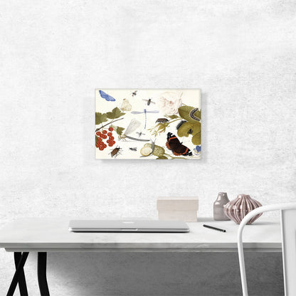 Still Life Of Insects With Fruit And Flowers