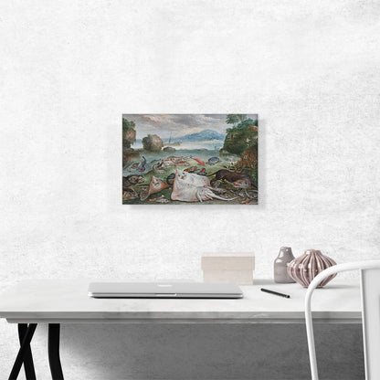A Still Life Of Fish On a Beach With a Seal And An Otter
