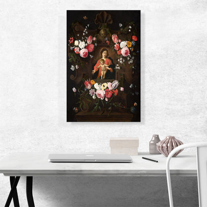 The Virgin And Child In a Cartouche With a Garland Of Flowers