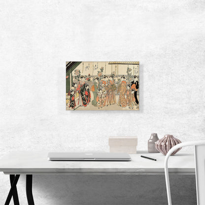 Courtesans of Yoshiwara Attendants Viewing Peonies Nakanocho