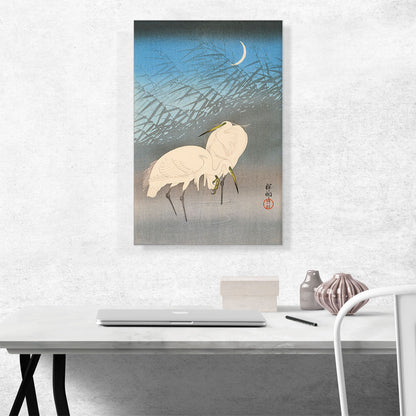 Egrets and Reeds in Moonlight