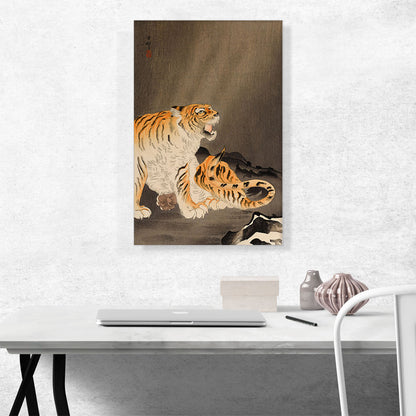 Roaring Tiger Near Rocks