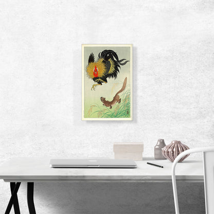 A Rooster and Weasel in a Barley Field