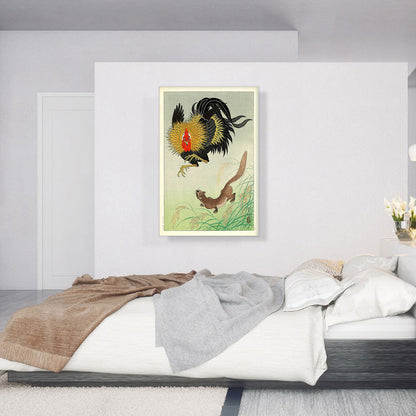 A Rooster and Weasel in a Barley Field