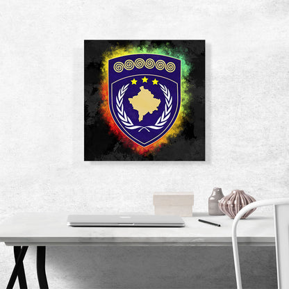 Kosovo Coat of Arms Colorful Splatter With Black
