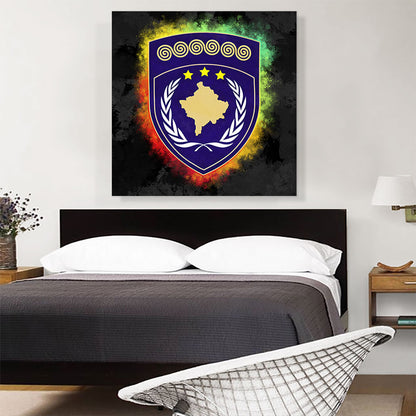 Kosovo Coat of Arms Colorful Splatter With Black