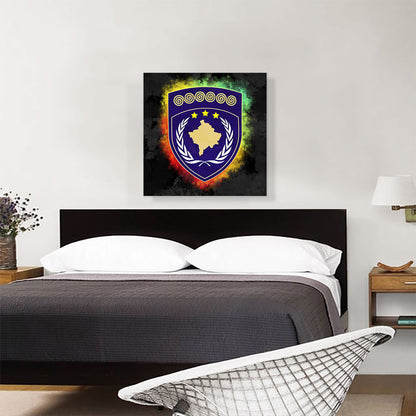 Kosovo Coat of Arms Colorful Splatter With Black