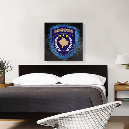 Kosovo Coat of Arms Colorful Splatter With Blue