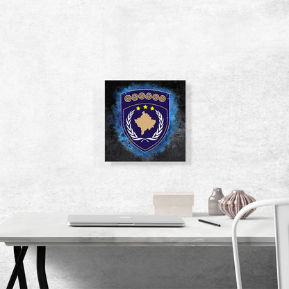 Kosovo Coat of Arms Colorful Splatter With Blue