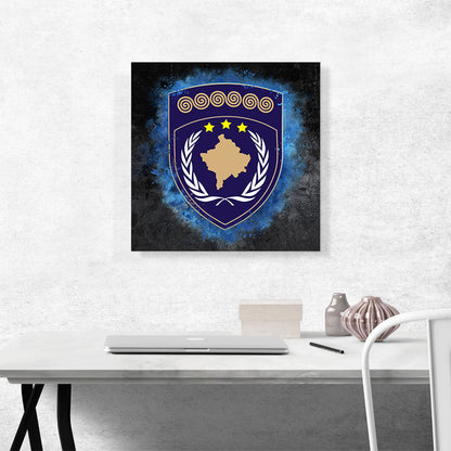 Kosovo Coat of Arms Colorful Splatter With Blue