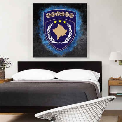 Kosovo Coat of Arms Colorful Splatter With Blue