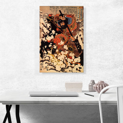 Kyusenpo Sacucho Charging Through the Snow on a Black Stallion