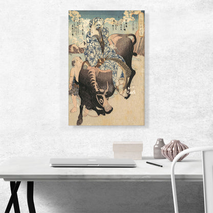 Woman with a Pipe Riding on a Buffalo