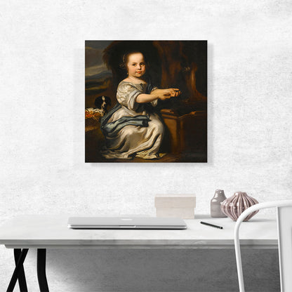 Portrait Of Young Girl By Fountain With Her Dog Landscape