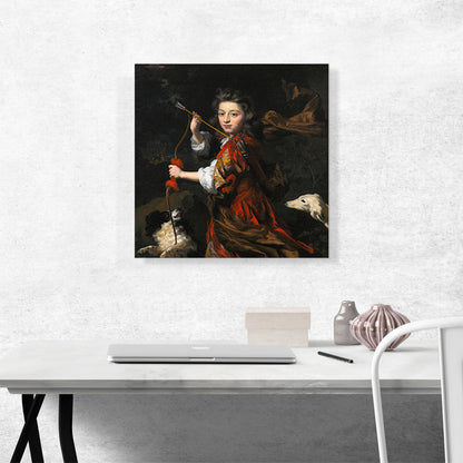 Portrait Of Young Nobleman Two Dogs In Wooded Landscape