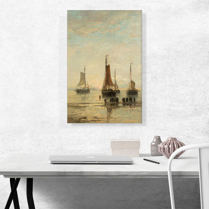 Bluff-Bowed Scheveningen Boat At Anchor 1860