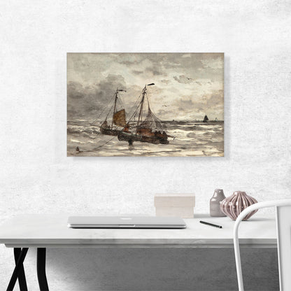 Fishing Boats At Anchor On a Choppy Sea