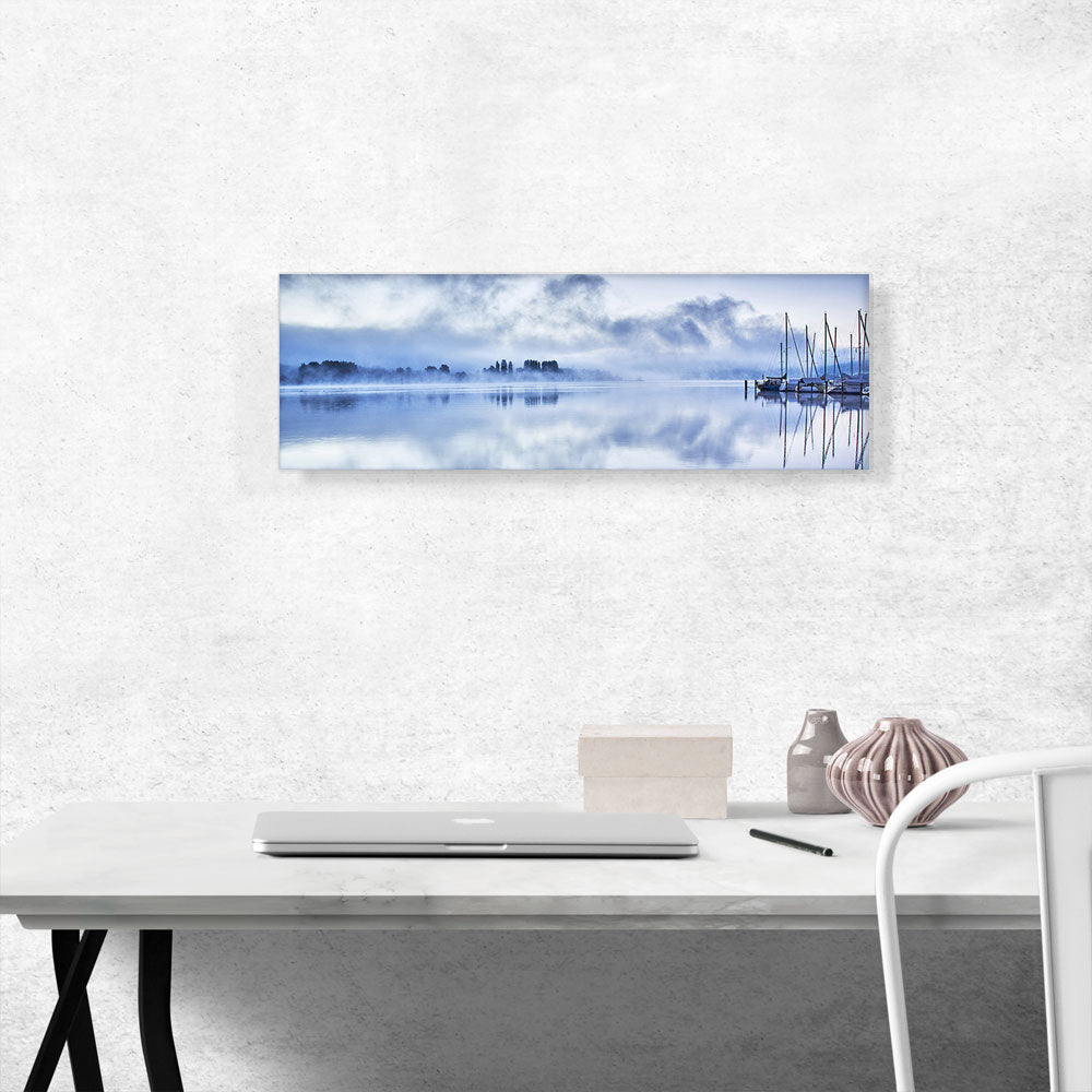 Foggy Lake with Boats Home Decor Panoramic