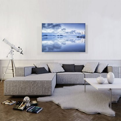 Foggy Lake with Boats Home Decor Rectangle