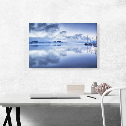 Foggy Lake with Boats Home Decor Rectangle