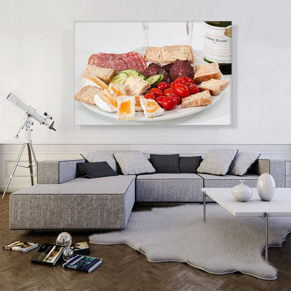 Food Plater With Cheese Meat Bread And Wine Diner Restaurant decor