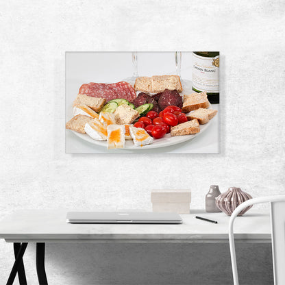 Food Plater With Cheese Meat Bread And Wine Diner Restaurant decor
