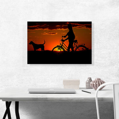 Sunset With Bike And Dog Home decor