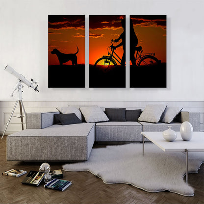 Sunset With Bike And Dog Home decor