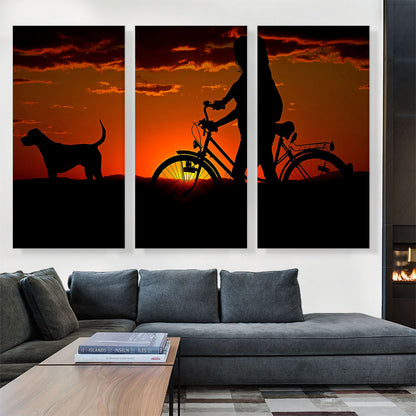 Sunset With Bike And Dog Home decor