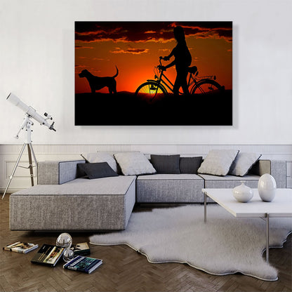 Sunset With Bike And Dog Home decor