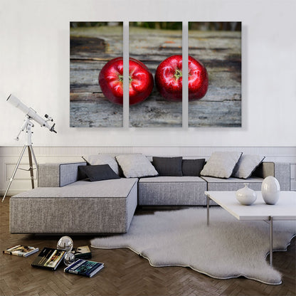 Two Red Apples On Wooden Table