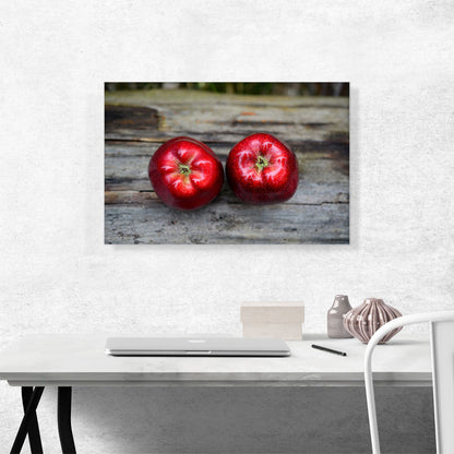 Two Red Apples On Wooden Table