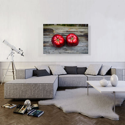 Two Red Apples On Wooden Table