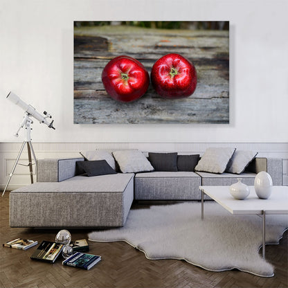 Two Red Apples On Wooden Table