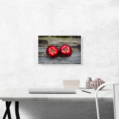 Two Red Apples On Wooden Table