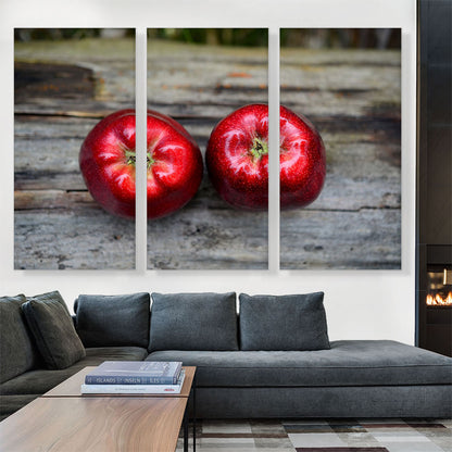 Two Red Apples On Wooden Table
